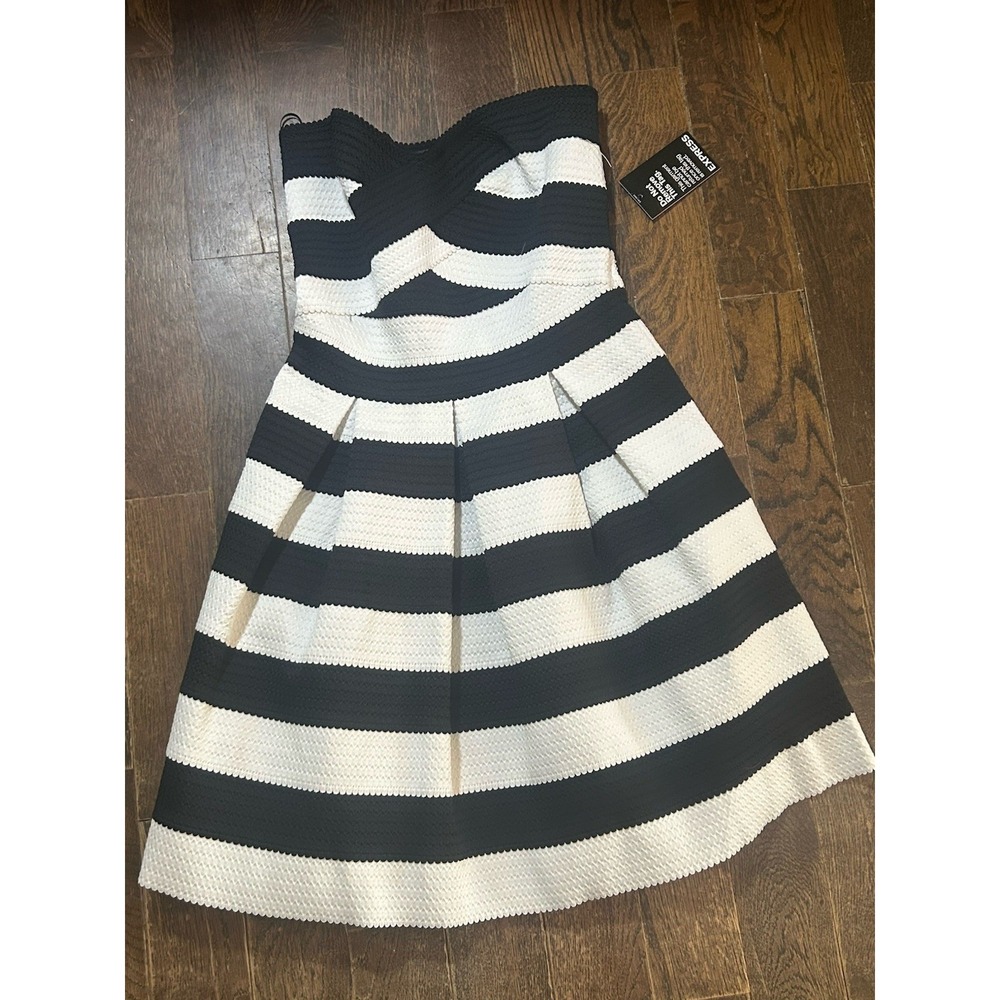 Express Black and White Strapless Fit-and-Flare Dress